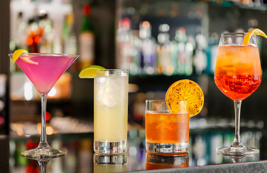 cocktails sitting on hotel bar 