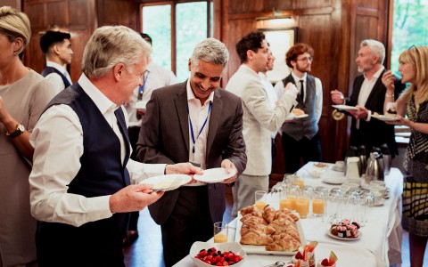 people serving themselves food