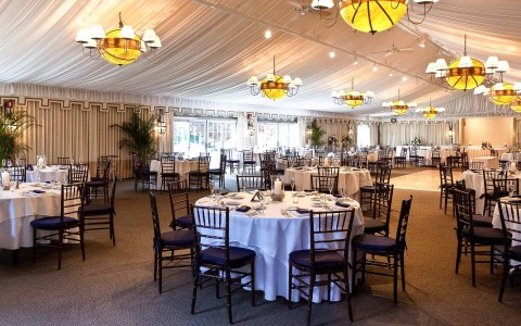 event space prepared for wedding