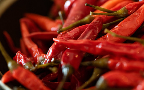 Up close shot of Thai Chilis in a bowl