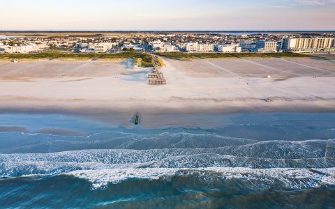 aerial view of beach pier