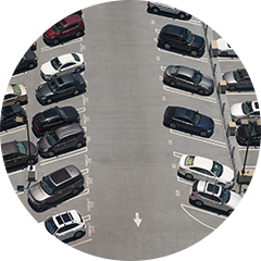 Top view of a large parking lot