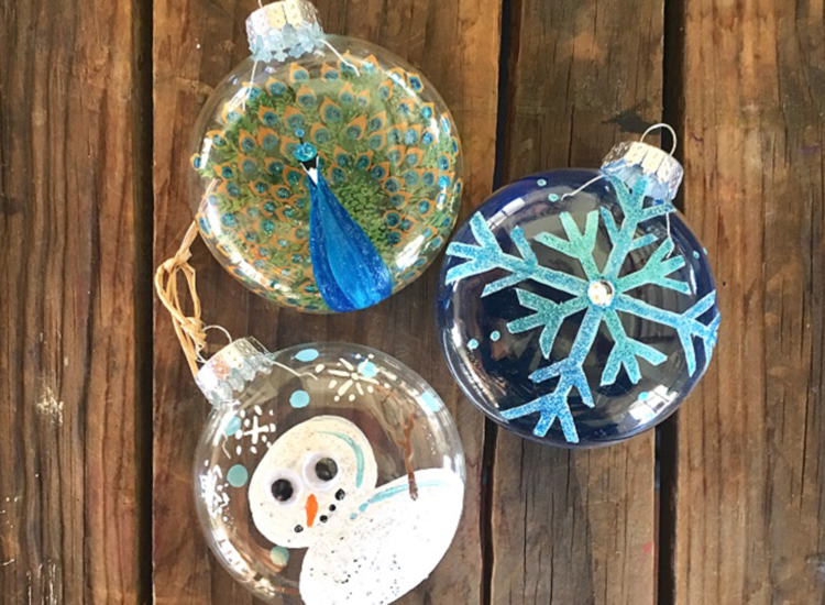 Three hand painted ornaments