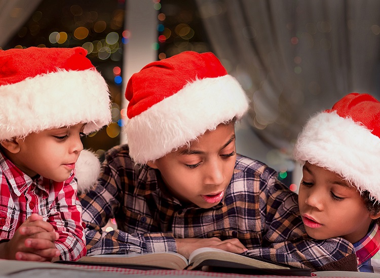 Children wearing Santa Clause hats