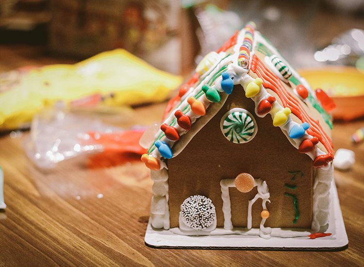 Gingerbread house decorated with candy