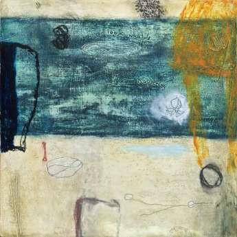 blue, tan white and yellow painting