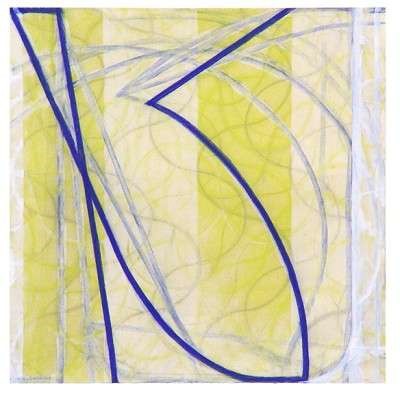 blue, yellow, and white lines on a canvas