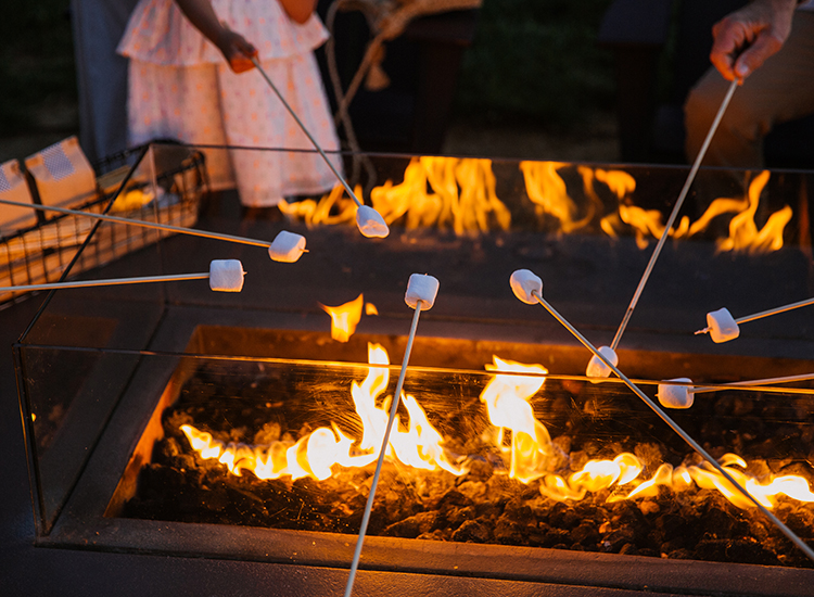 A group of people roasting s'mores