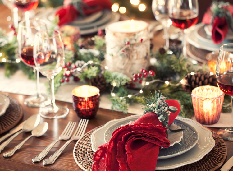 A set up table for a Christmas dinner 