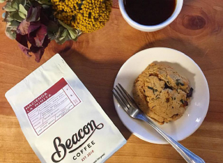 above view of a cookie and coffee