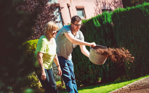 Woman and man on a lawn gardening