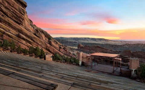 view of sunset from top of red rocks ampitheatre