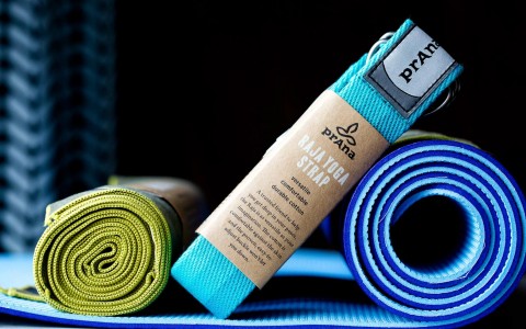 colorful rolled up yoga mats