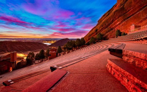 red rocks with blue and pink skies