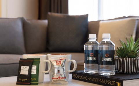 coffee and waters on table