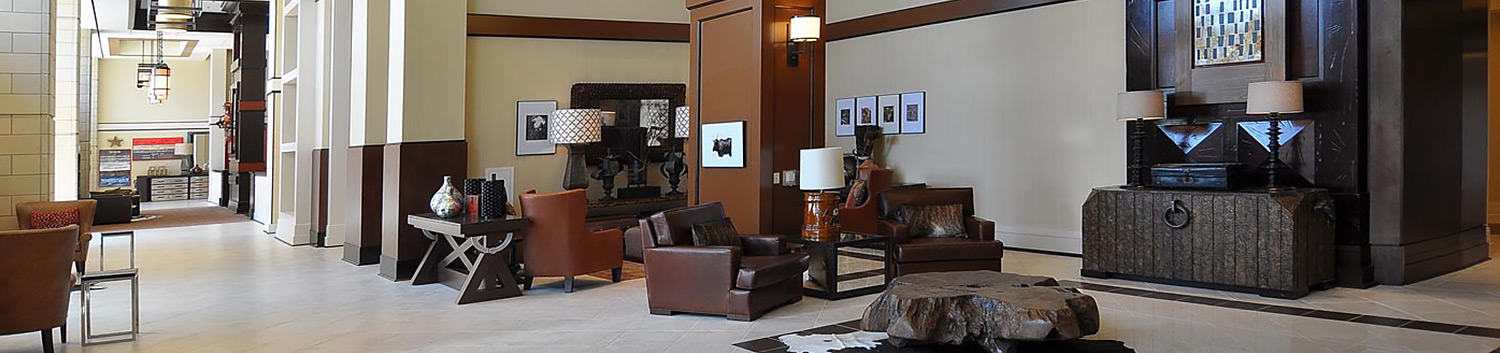 western themed seating area in lobby of hotel