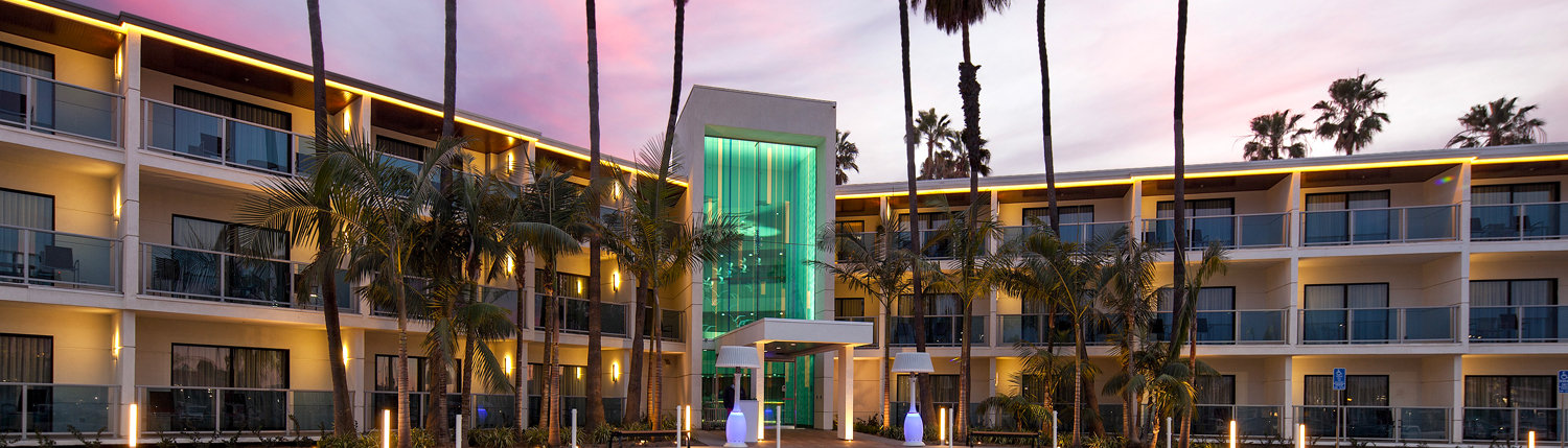 the exterior of marina del rey at sunset