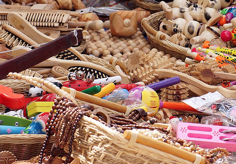 Close up of artesian instruments made mostly out of wood