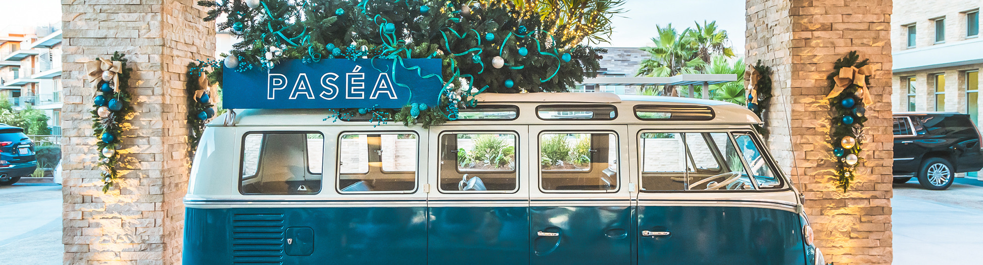 Old school VW Bus decked out for the holidays