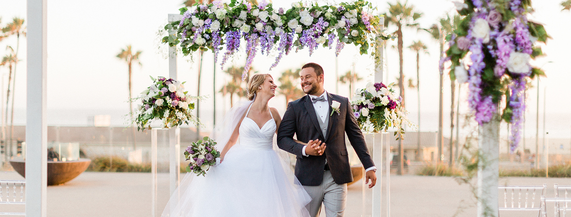 couple celebrating their wedding outside