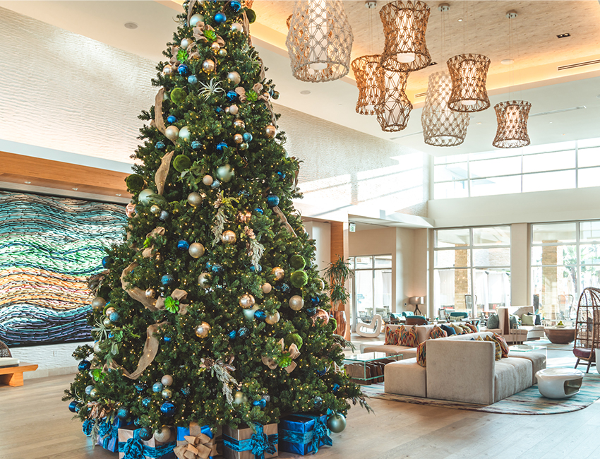 holiday christmas tree in lobby