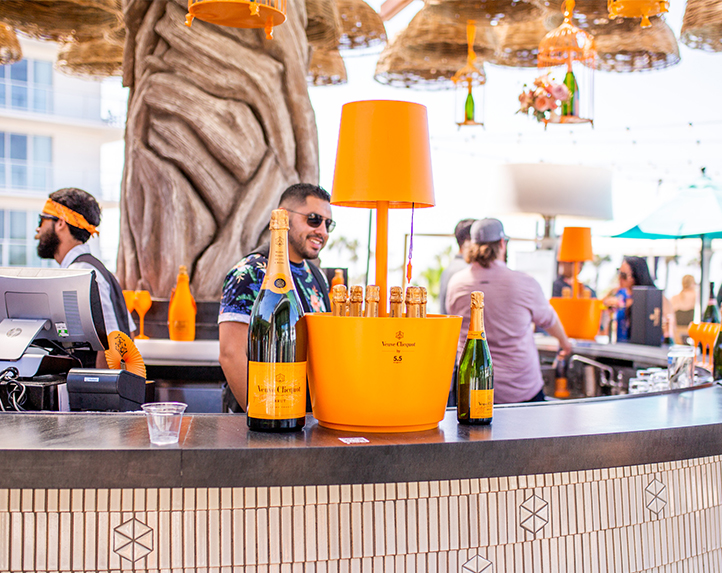 Champagne bottles on a bar