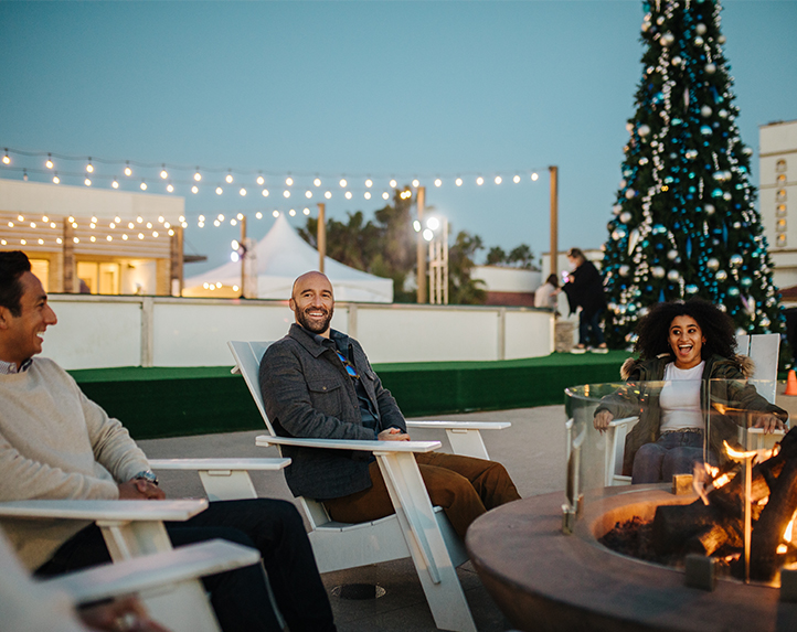 the ice rink firepits during the holidays