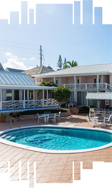 view of the courtyard with a pool