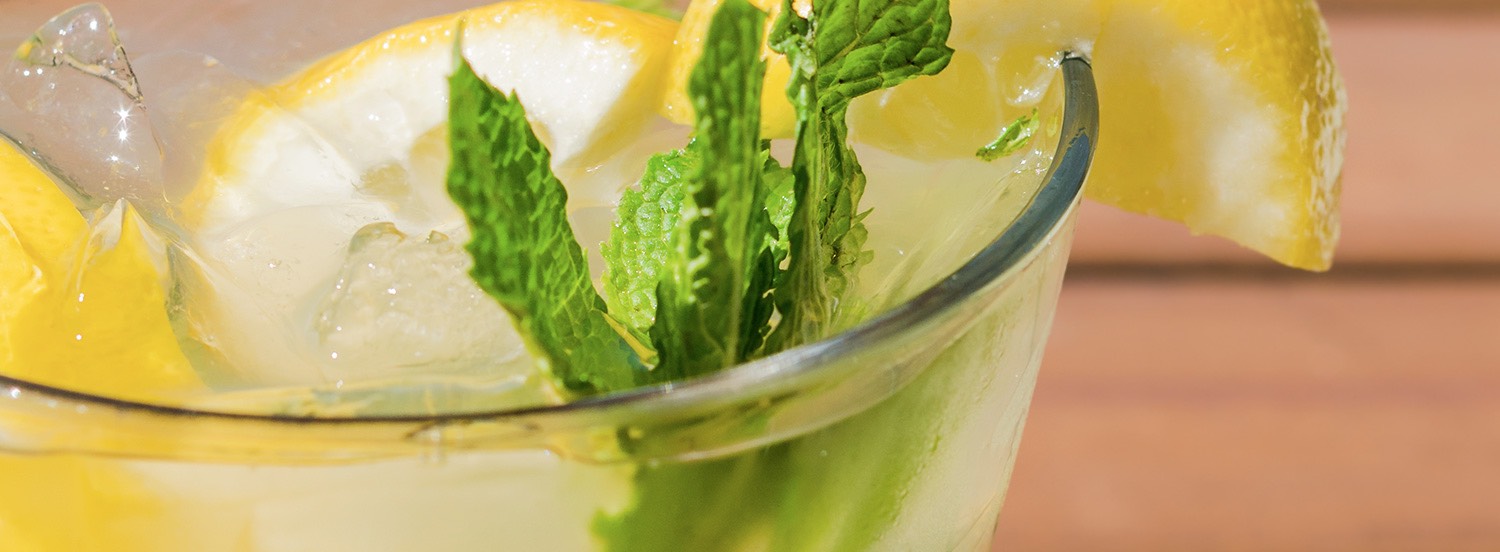 Close up of mint leaves in cocktail