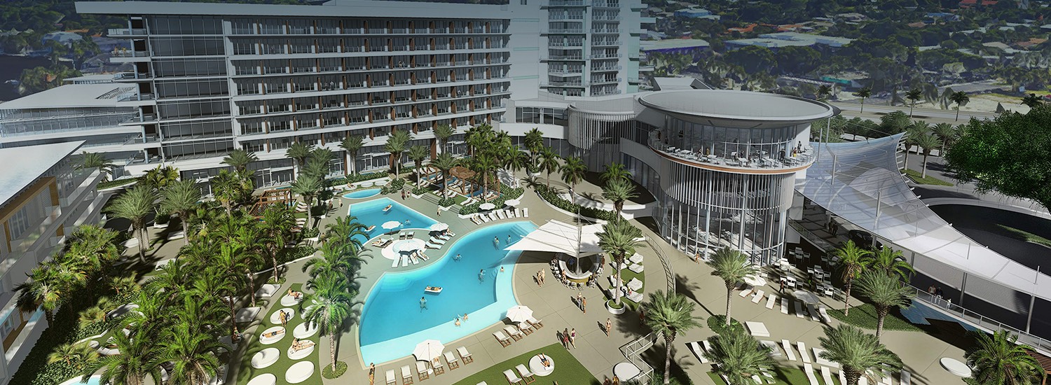 aerial view of the pool area with two pools