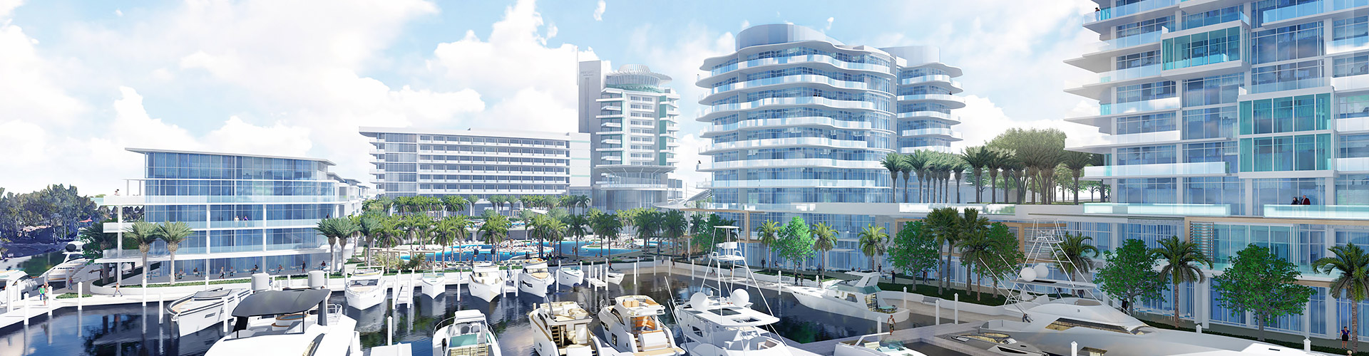 Marina with boats next to hotel