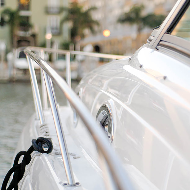 close up of railing on boat