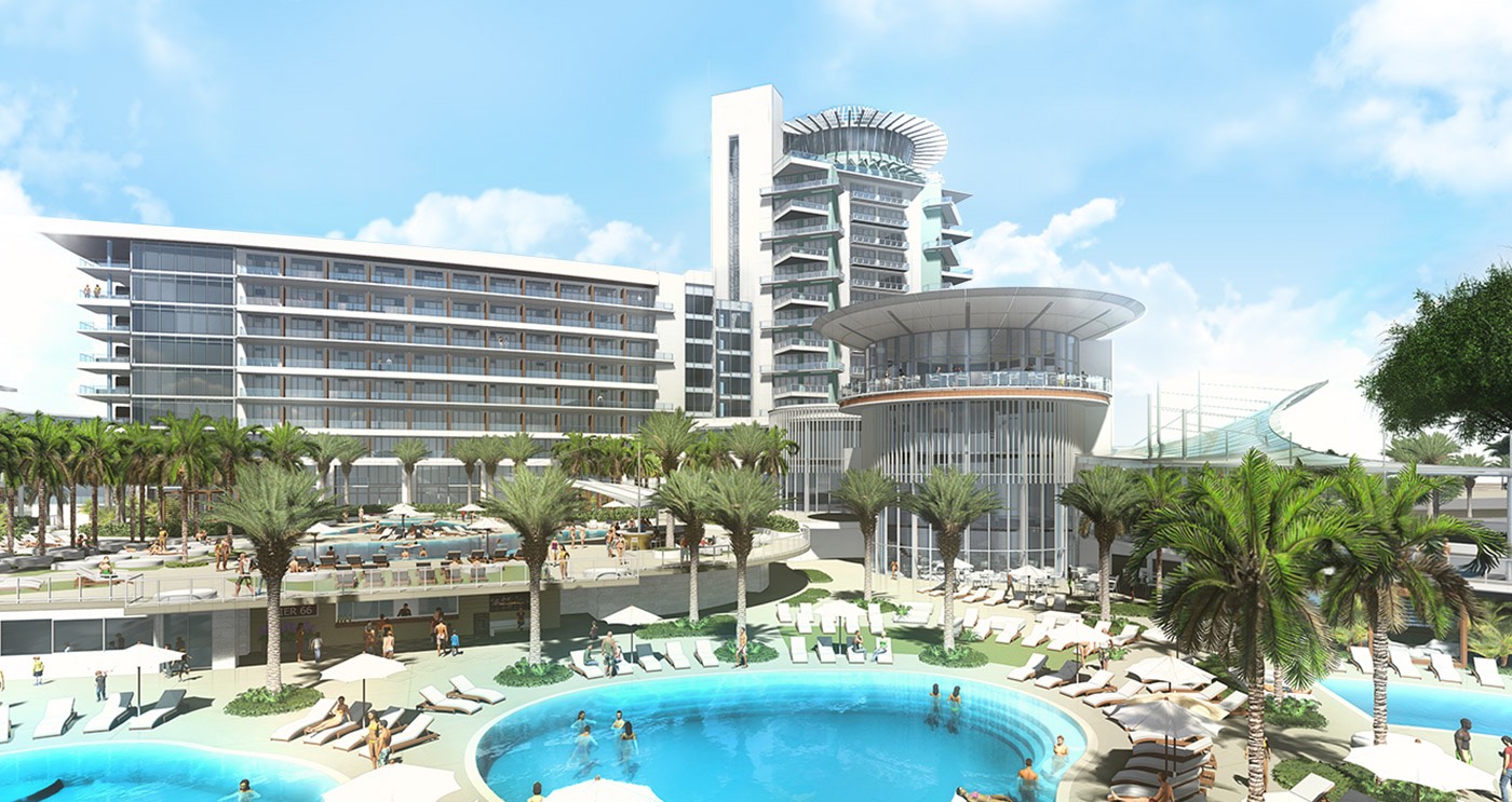 Hotel pool surrounded by loungers