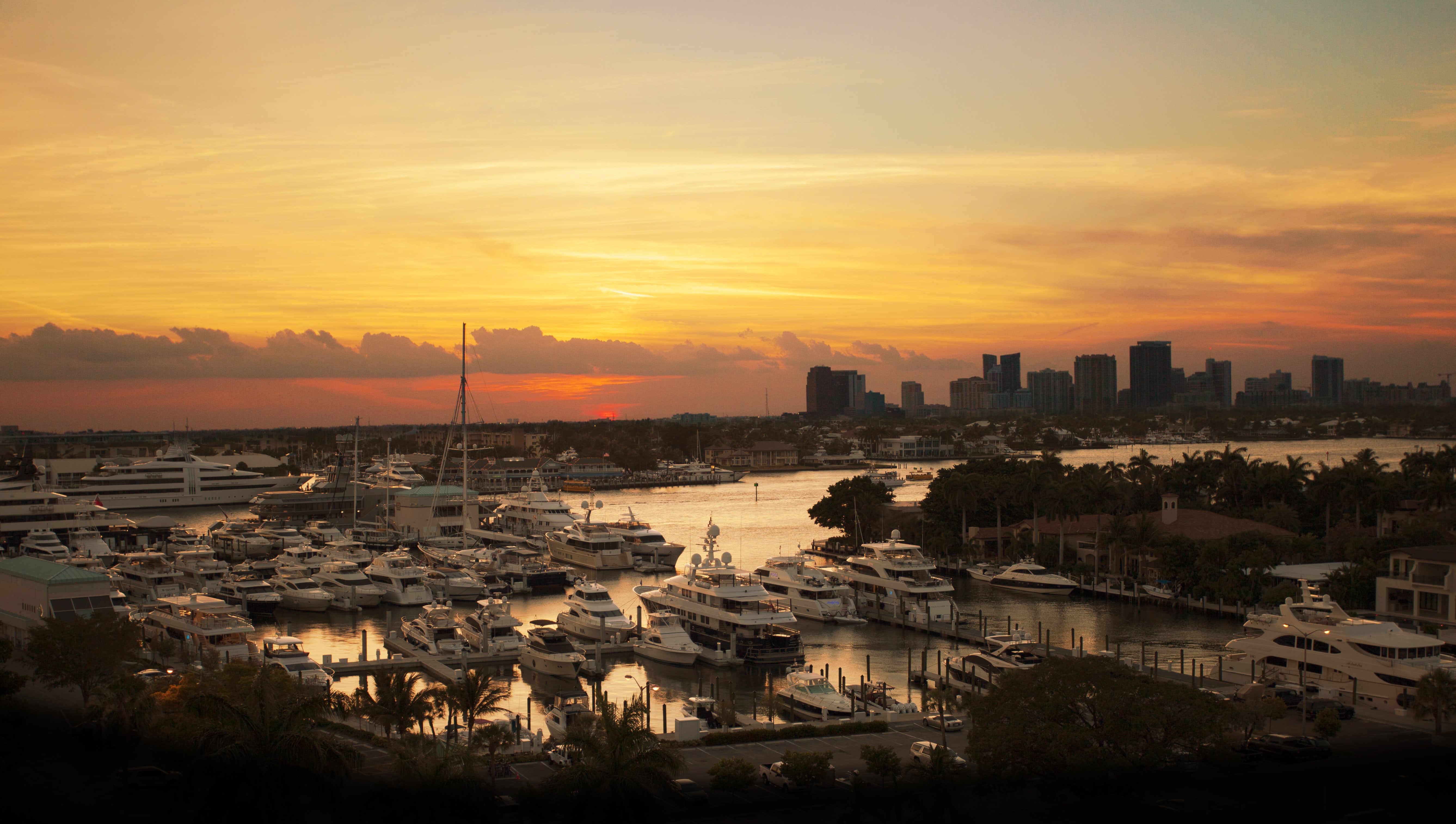 aerial view of Pier 66 marina during sunset