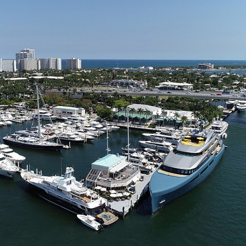 aerial view of the Pier 66 marina and hotel tower