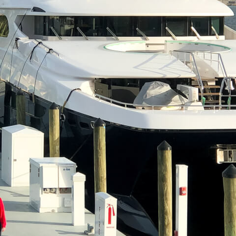 close up view of a boat docked in the intracoastal