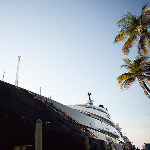 bottom view of a yacht docked