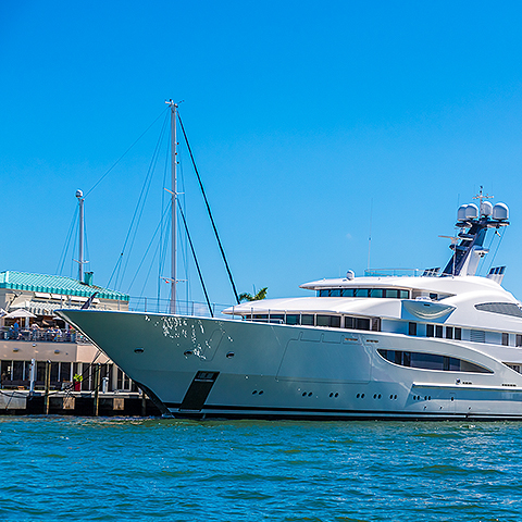 yacht docked in the waterway