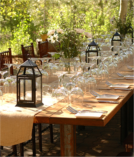 View of a large table with a wedding decoration