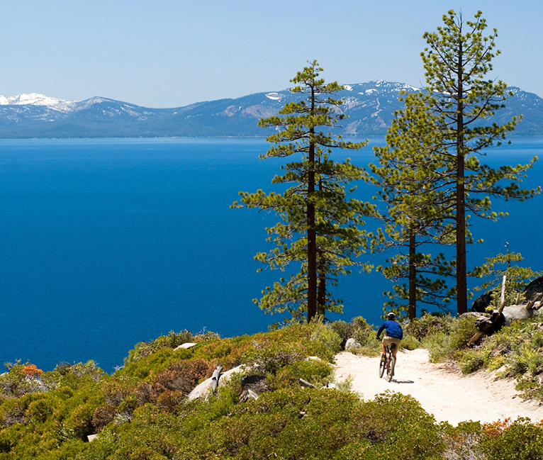View of a man doing mountain road biking