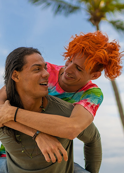 men couple looking each others and smiling