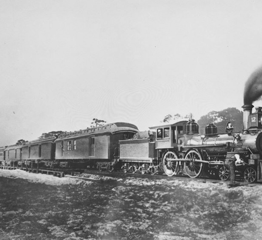 old train black and white image
