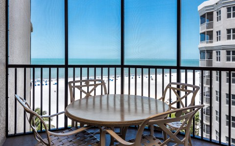 suite balcony overlooking the beach with a gulf view