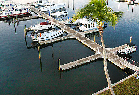 Aerial view of boats docked on marina