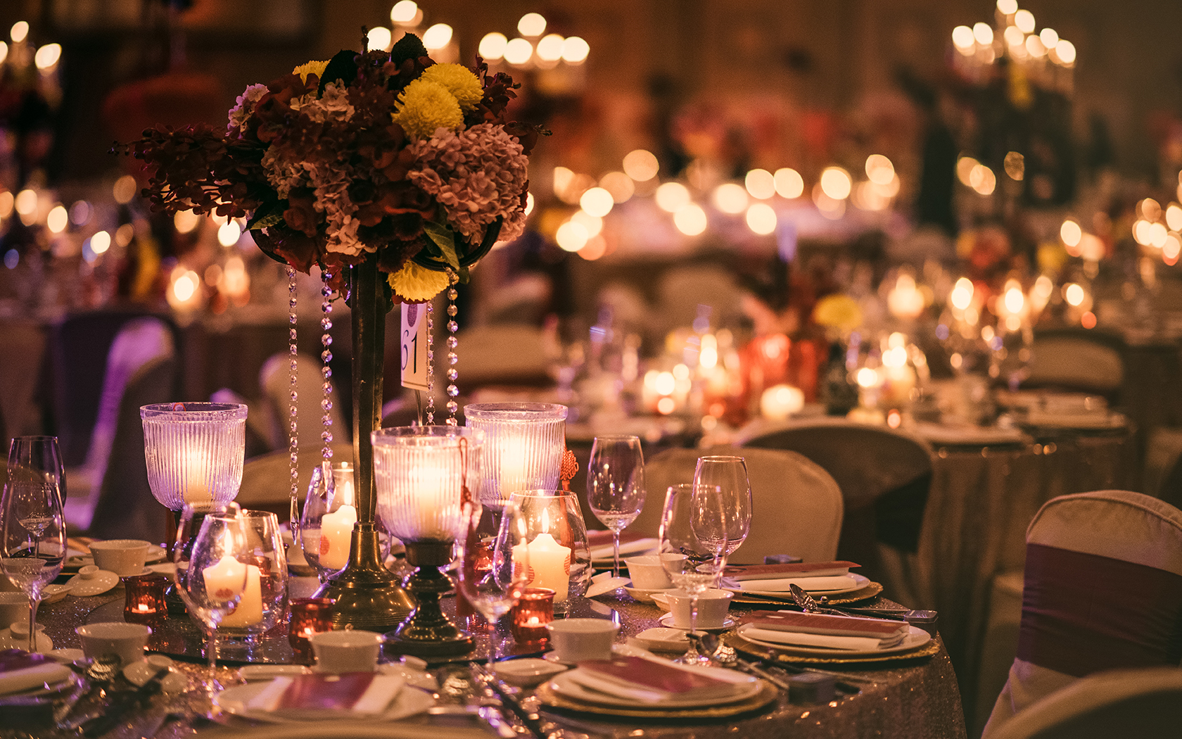table set for a wedding with extravagant decor