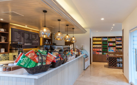 cafe with barista bar and snacks