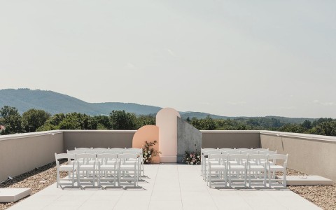 A wedding setup on a big terrace