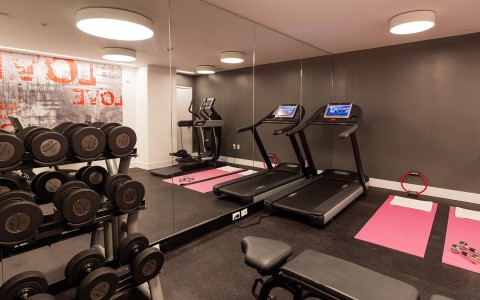 View of some workout appliances at the Fitness Center