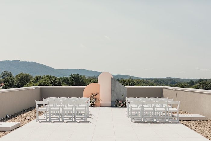 rooftop event, chairs and mountain view