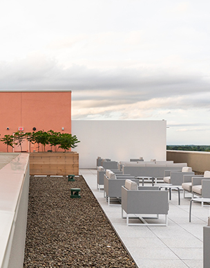 Rooftop with sitting area in a cloudy day 